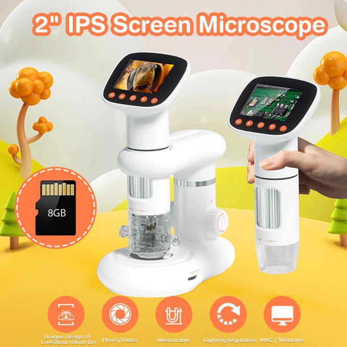 Microscope numérique de bureau pour enfants, avec écran LCD de 2 pouces, 50x-1000x blanc