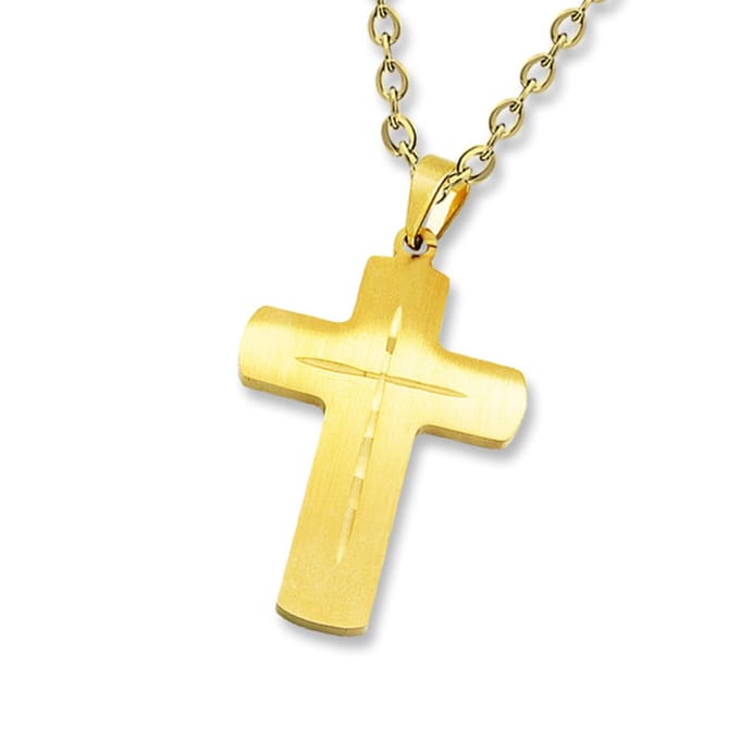 Amanto Ketting Amadu - 316L Staal PVD - Kruis - 38x25mm - 60cm
