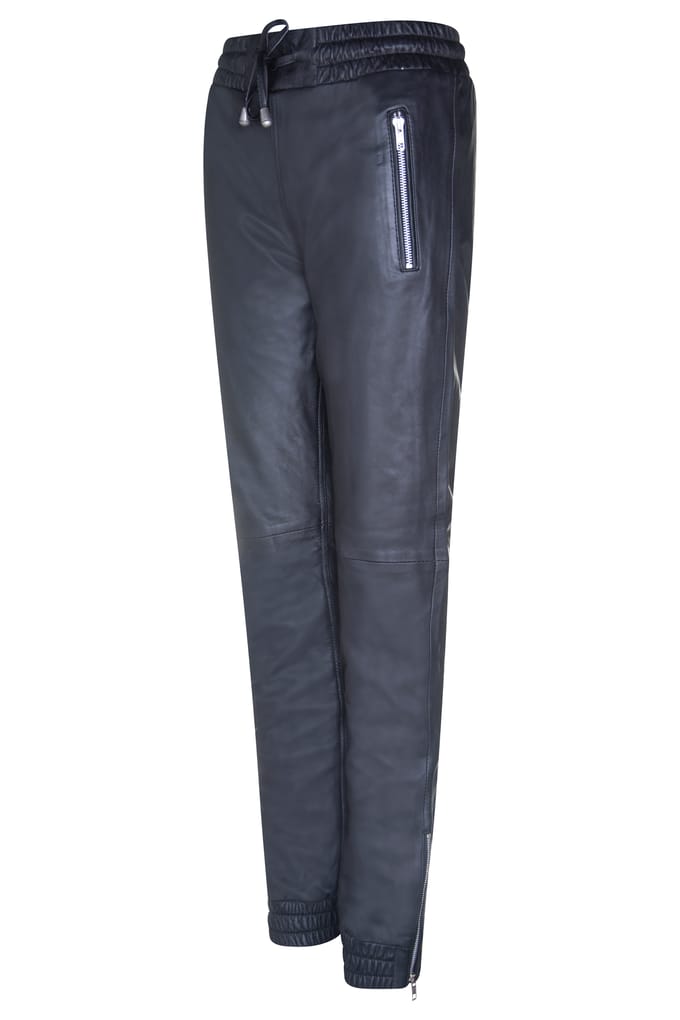 Zwart leren nappabroek voor dames, joggingbroek