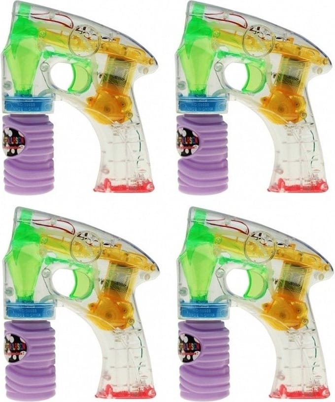 4x Bellenblaas pistool met LED licht 14 cm - Buitenspeelgoed fun artikelen