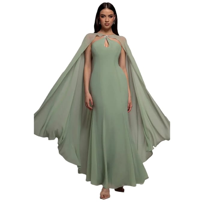 Vrouwelijke chiffon jurk met cape Goddiva Maxi