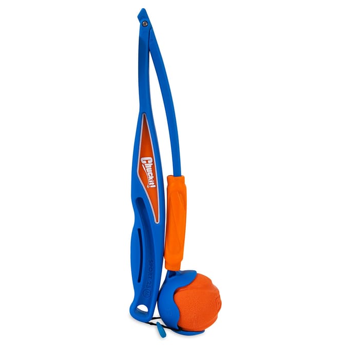 Chuckit! Fetch & Fold Launcher - Ballenwerper hond - Werpstok inklapbaar - Inclusief rubberen bal - Blauw/Oranje