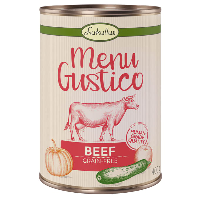 Voordeelpakket Lukullus Menu Gustico 24 x 400 g Hondenvoer - Rund met Pompen, Appel en Oregano
