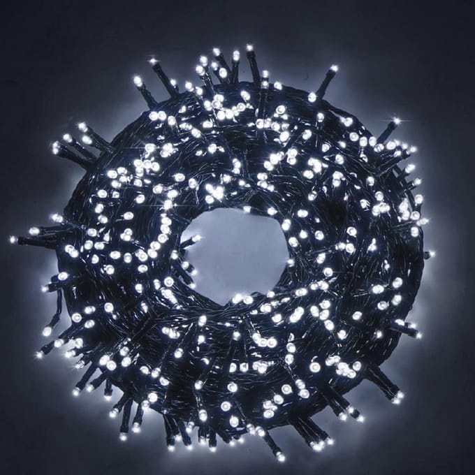 Thuys – Kerstverlichting Slinger 50M – 1000 LED – Warm Wit IJslicht – 8 Lichtstanden – 31V Controller – Groen Snoer
