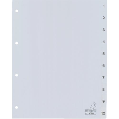Kangaro tabbladen - A4 - PP 120 micron - grijs - 4-gaats - 10-delig cijfers