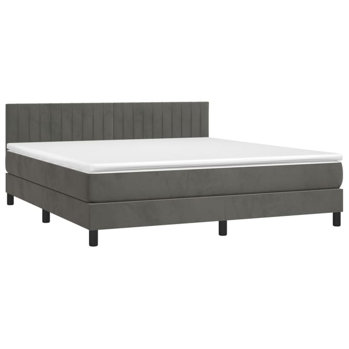 vidaXL - Boxspring - met - matras - en - LED - fluweel - donkergrijs - 180x200 - cm