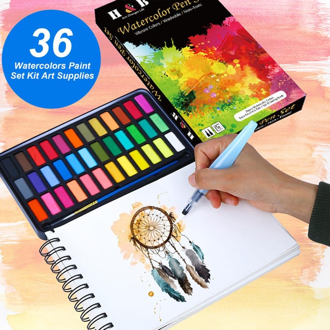 36 aquarelverfset met 1 * penseel / 2 * vulpen / 1 * afdrukken van boekkunst