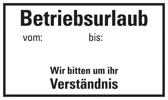 Pickup kunststoff Schild 25x15 cm BETRIEBSURLAUB