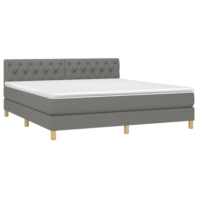 vidaXL - Boxspring - met - matras - en - LED - stof - donkergrijs - 160x200 - cm