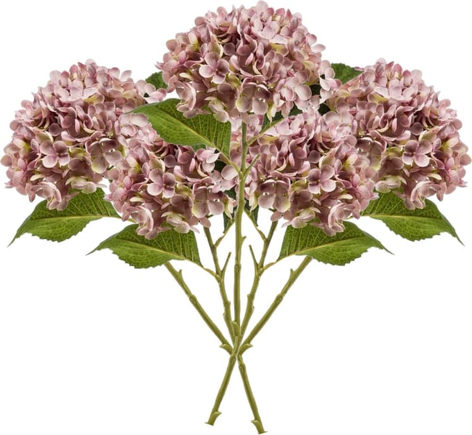 Emerald Kunstbloem hortensia tak - 5x - Annabelle - 52 cm - paars - Kunst zijdebloem - Hydrangea