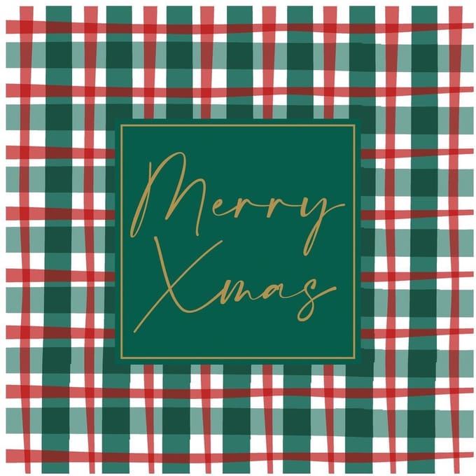 Duni servetten kerst tafelaccessoire Xmas Check 24x24cm rood.