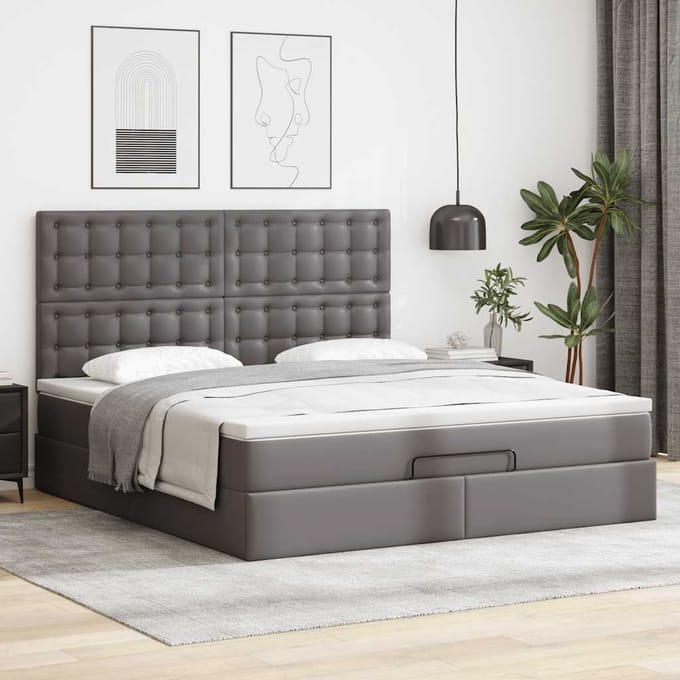 vidaXL - Ottoman - bed - met - matras - 180x200cm - kunstleer - grijs