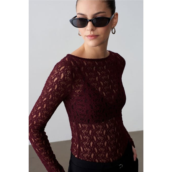 Slim Fit Kanten Bootsvorm Blouse