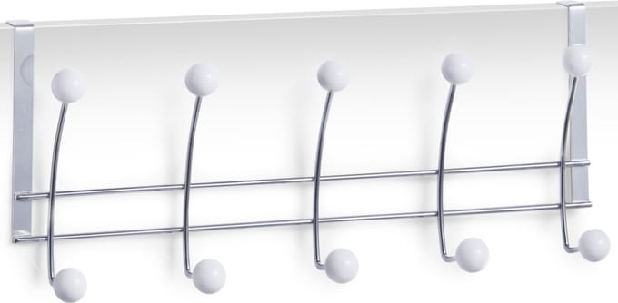 Zeller kapstok met 5 haken - zilver/wit - 48 cm - deurbevestiging