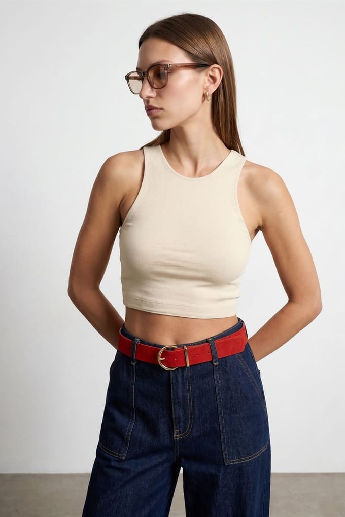 Geribbelde Mouwloze Crop Blouse