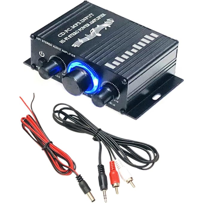 Miniversterker HiFi Autoradio Muziekontvanger FM MP3 Eindversterker Receiver & Connection Cable & Audio Cable black