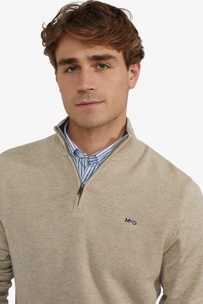 McGregor Half Zip Trui Merinowol Structure Sand - Maat 3XL - Heren - Pullovers