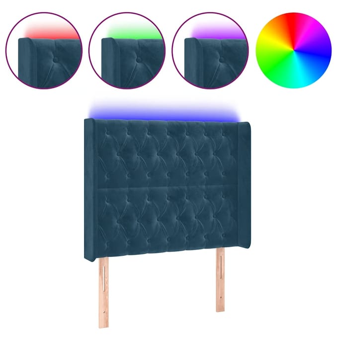 vidaXL - Hoofdbord - LED - 103x16x118/128 - cm - fluweel - donkerblauw