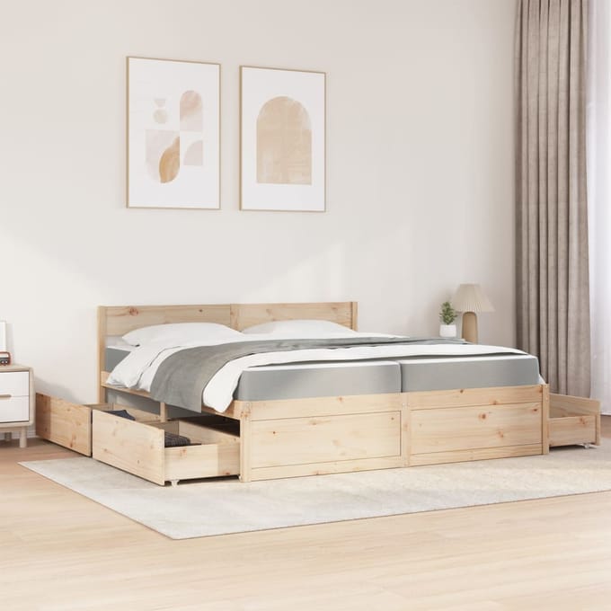 vidaXL - Bed - met - lades - en - matras - massief - grenenhout - 200x200 - cm