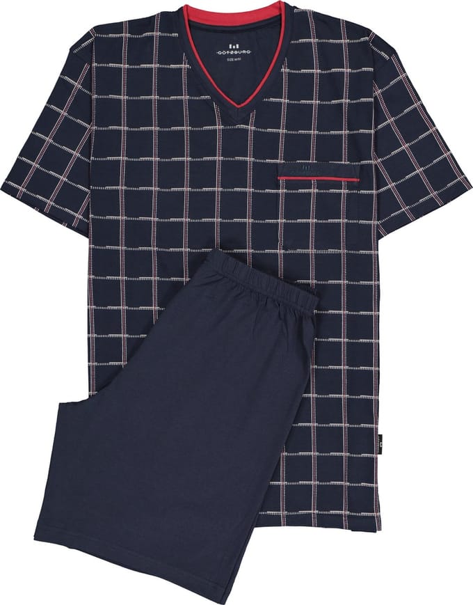 Gotzburg heren shortama - blauw met rood en wit geruit