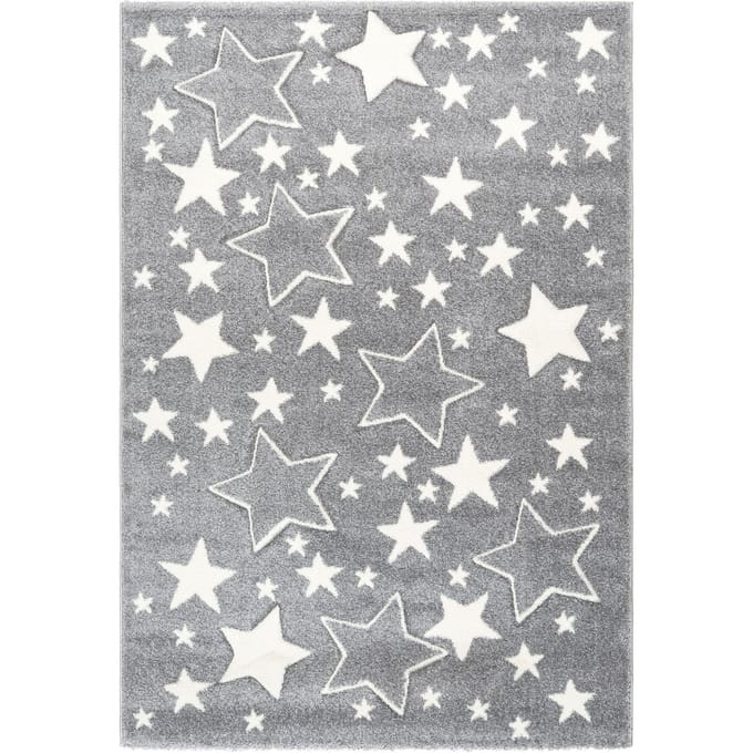 KAYOOM Kinder vloerkleed (Grijs/sterren, 80cm x 150cm)