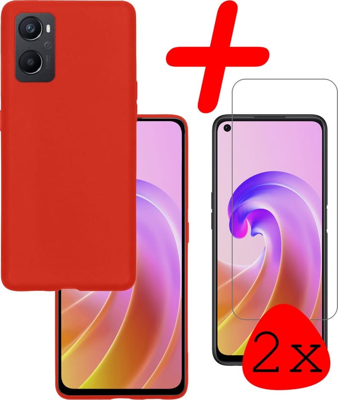Hoesje Met 2x Screenprotector - Geschikt voor OPPO A76 - Sterk & Shockproof - Back Cover - Siliconen Case - Telefoon Hoes - Rood