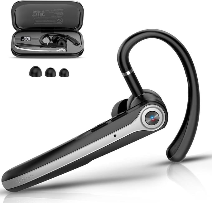 Draadloze Headset - Bluetooth Oortelefoon - Handsfree Bellen - Dubbele Microfoon Ruisonderdrukking - 25 Uur Spreektijd - Zwart