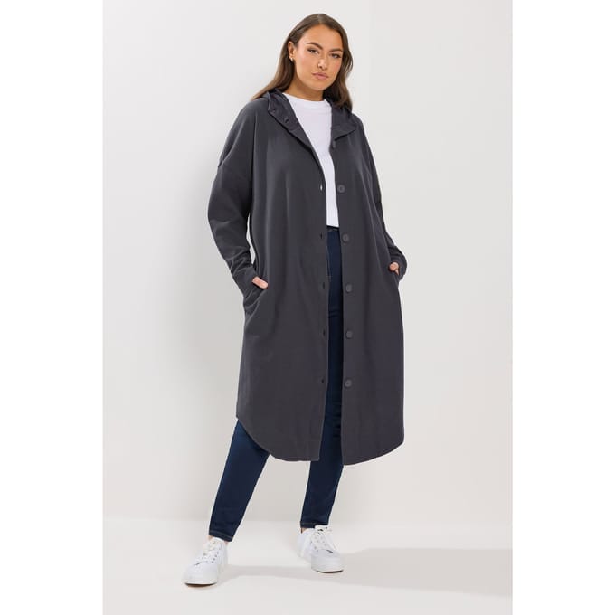 Yours Donkergrijze Jas Met Capuchon En Knoopsluiting Size 50-52