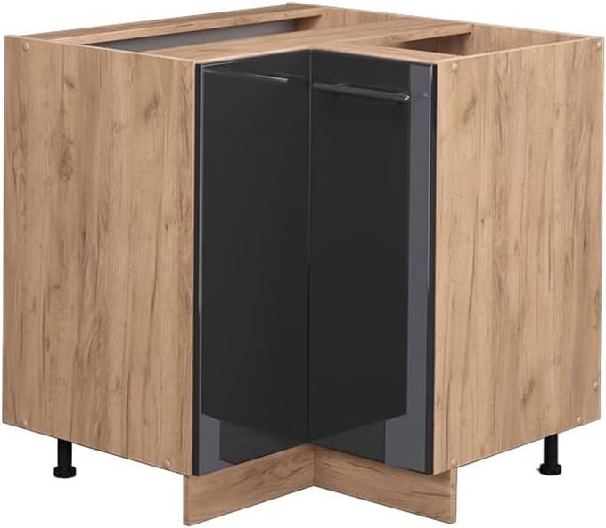 Moderne Hoekonderkast Keukenmodule 80.5 cm Anthraciet Hoogglans Goudkleurig Frame