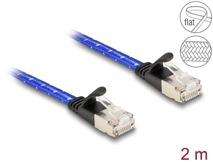 Delock RJ45 flat network cable with braided coating Cat.6A U/FTP 2 m blue