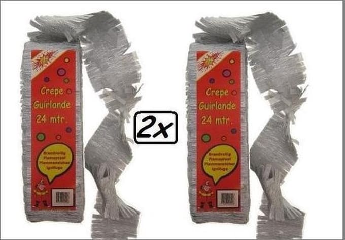 2x Crepe Guirlande Zilver 24meter brandveilig