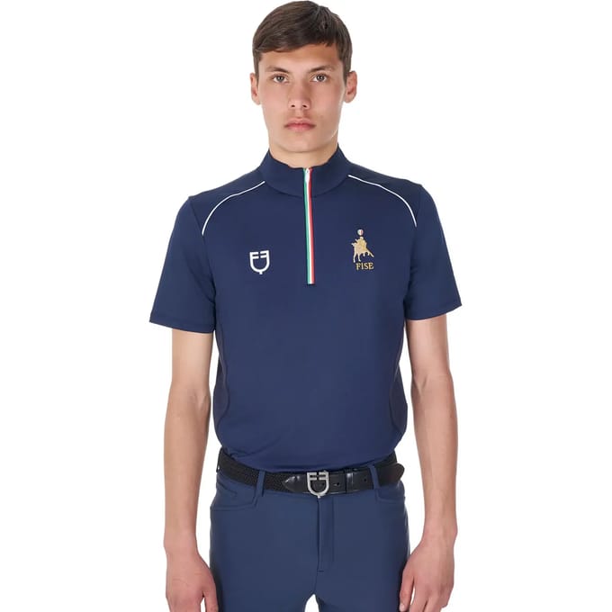 Polo met rits Italiaanse vlag Equestro X FISE