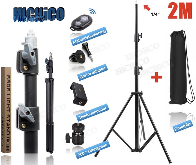 HiCHiCO® 8809 Camerastatief 65~180cm - Statief – Standaard Tripod met Draagtas