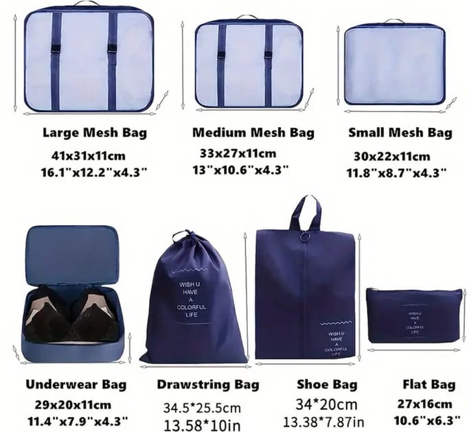 Nivard Koffer Organizer Set - Packing Cubes - Compressie - Travel - Compression - Set - Blauw