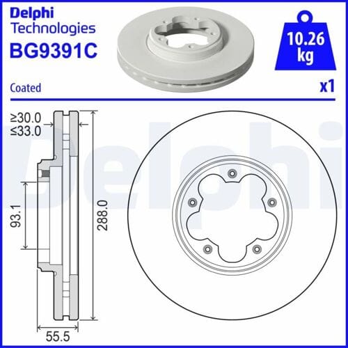 Remschijf DELPHI BG9391C, 1 stuk