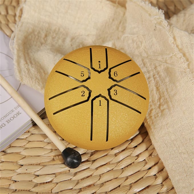 Mini tambour de karaté de 3 pouces, instrument de percussion, 6 notes, langue en acier, utilisé pour la méditation, le yoga, débutant jaune