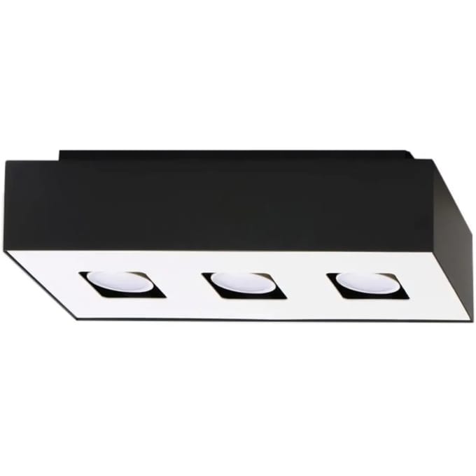 Plafondlamp MONO 3 met 3 spots in lijn - Sollux Lighting - IP20 - Zwart/wit staal behuizing - 34 x 14 x 11 cm - 3 x GU10 LED, exclusief lichtbron - 3 x 10 W - Minimalistische plafondlamp voor slaapkamer, woonkamer en gang