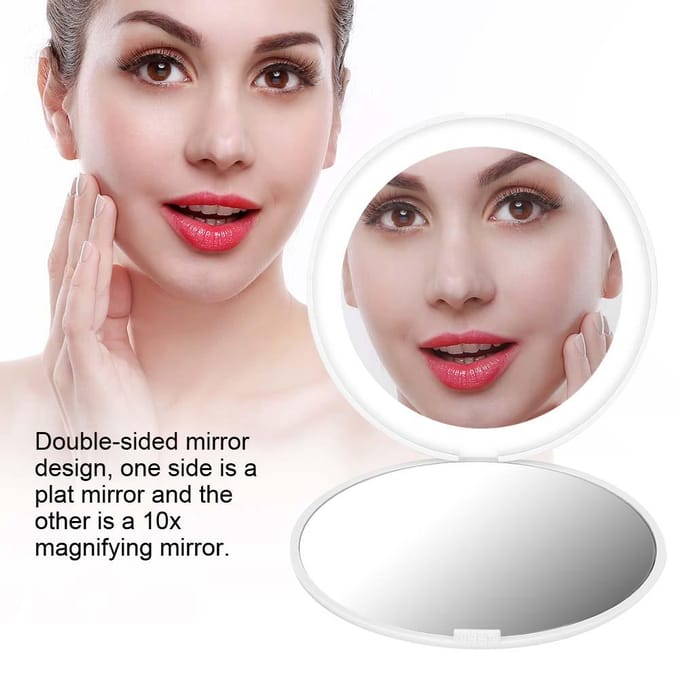 Draagbare Opvouwbare 10x Vergroting Mini 12 LED Make-up Spiegel Cosmetisch Gereedschap (Wit) wit