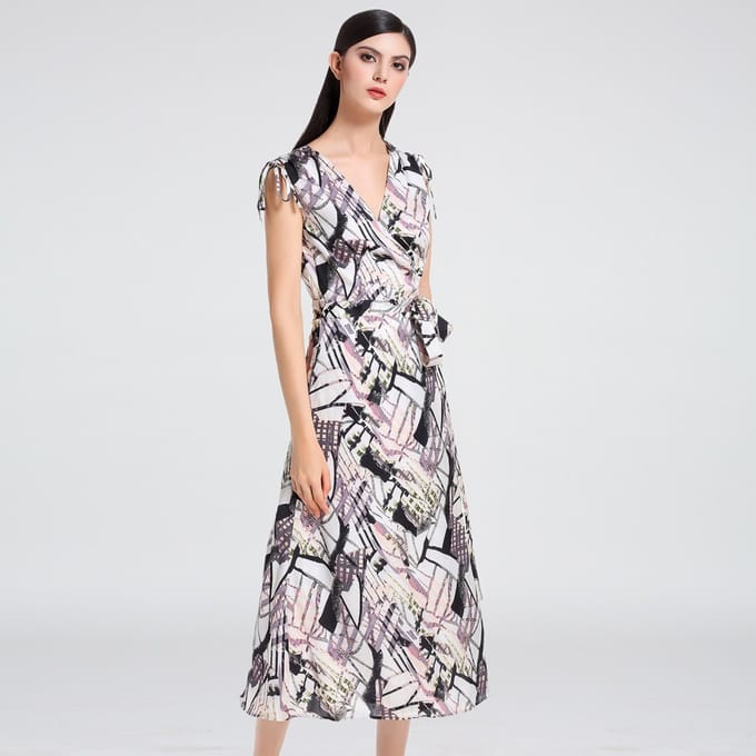 Geometrische afdruk Midi Wrap -jurk