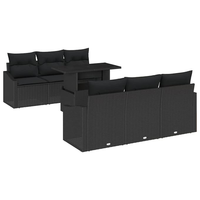 vidaXL - Tuinbank - Set - 7 - st - Zwart - poly - rattan