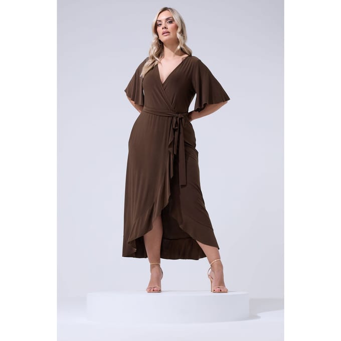 Yours London Chocoladebruine Jurk Met Ruchezoom Size 48