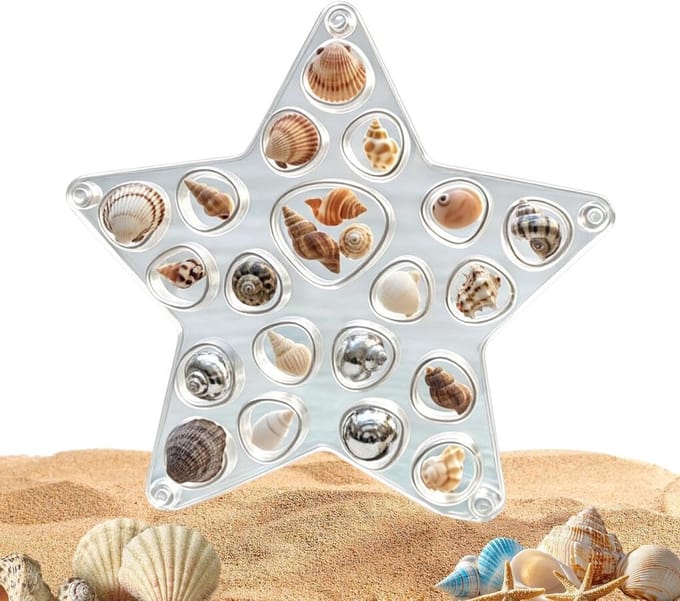 Presentatiestandaard Schelpen - Decoratie Organizer - Schatten Tonen - Strand Ontwerp - 17 cm Breed - Transparant