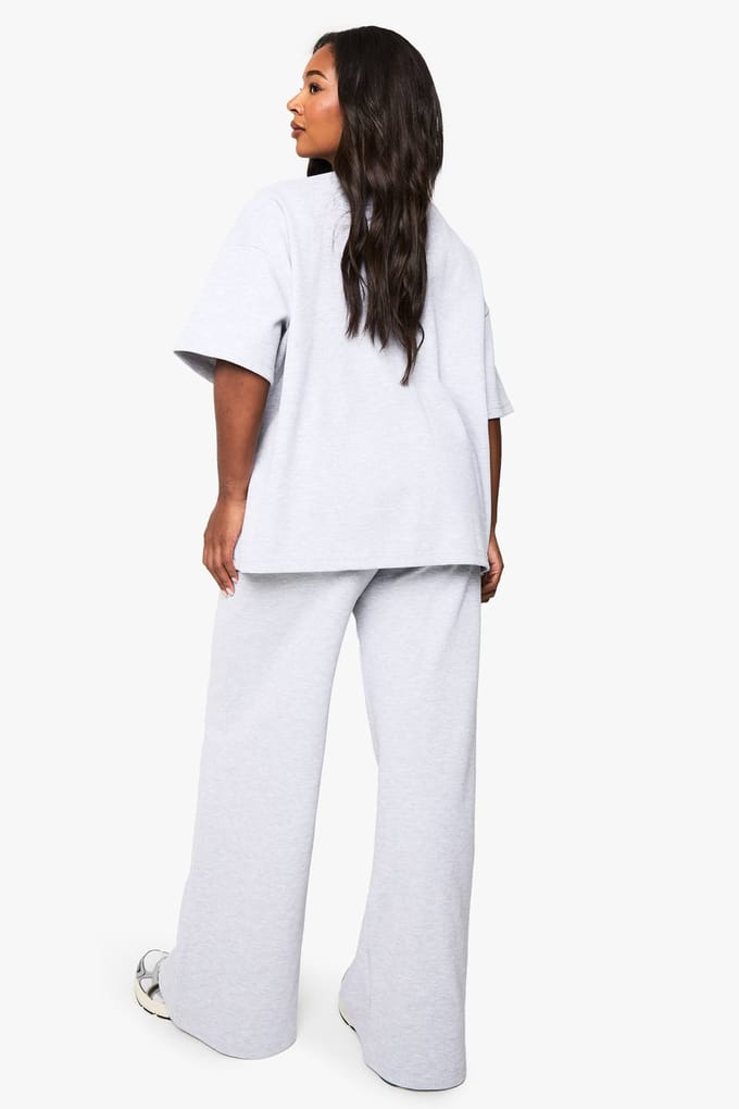 boohoo Dames Plus Wafelgebreide Broek met Trekkoord in de Taille | Ash Grey | Maat: 28