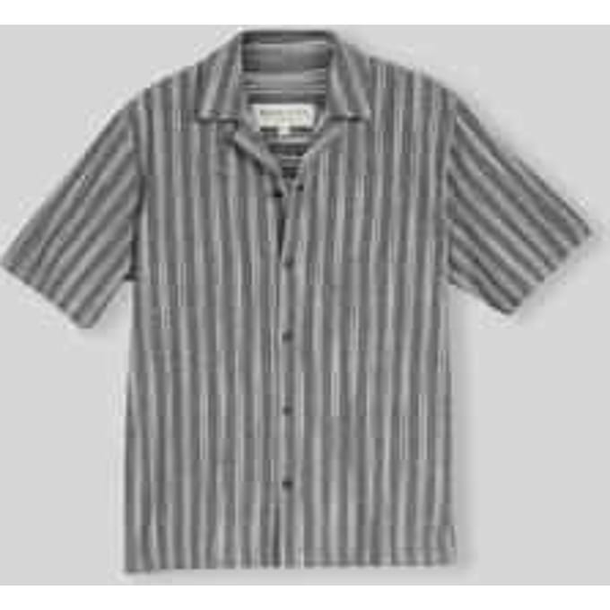 Tom Tailor Denim - Relaxed Fit Resort-overhemd met linnenaandeel - Maat M - black greyish stripe