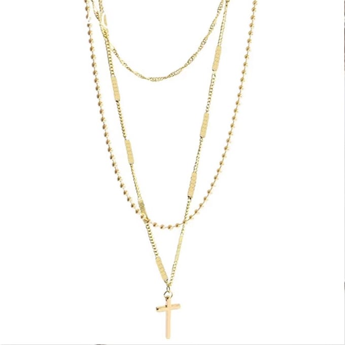 EmmyRovi – Layer Ketting – RVS – Goudkleur – Cross Pendant - Kruis