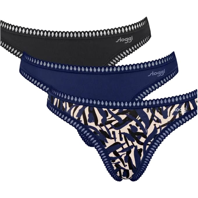 Sloggi Women GO Crush String (3-pack) - dames string - zwart - blauw - print