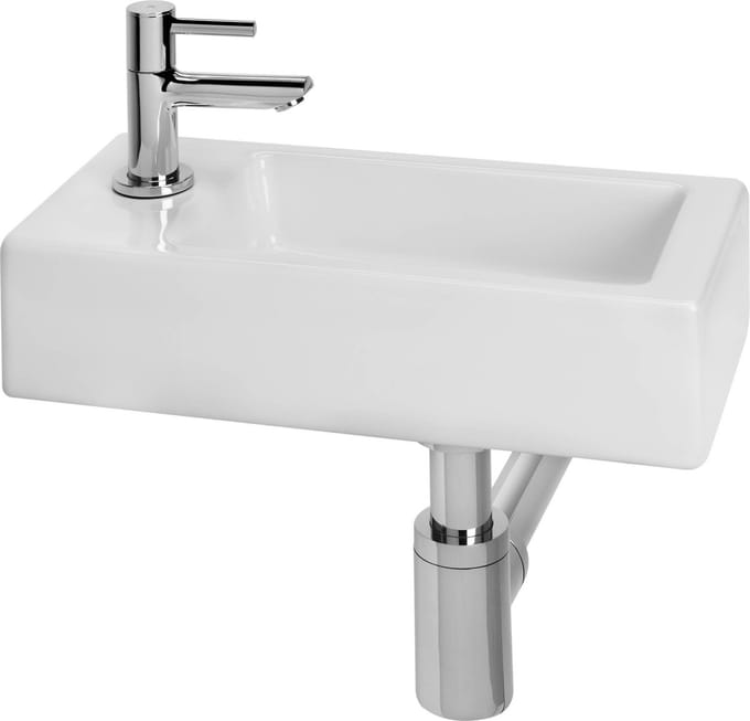 Saqu Combi-Pack M fonteinset met chromen kraan links glanzend wit keramiek