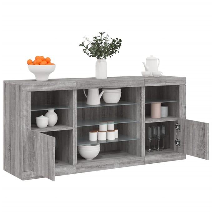 vidaXL - Dressoir - met - LED-verlichting - 142,5x37x67 - cm - grijs - sonoma