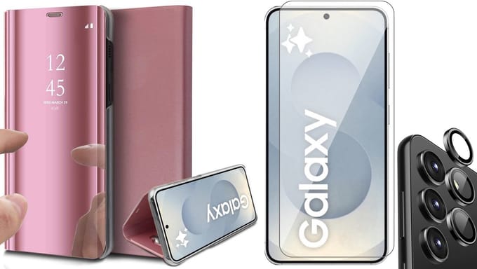 Hoesje geschikt voor Samsung Galaxy S25 Plus - Screenprotector Glas & Camera - Spiegel Book Case Rosegoud