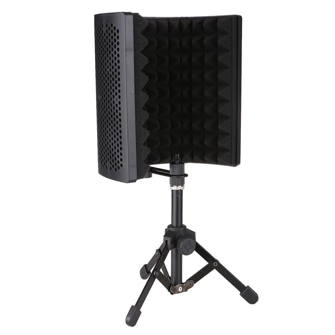 Écran d'isolation de microphone avec éponge absorbante haute densité, mini pare-brise pliable à 3 panneaux noir